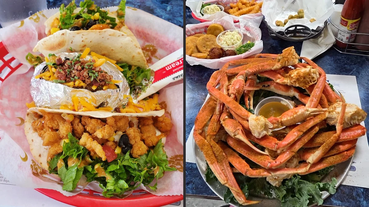 Fresh salad with seafood restaurant entrées.